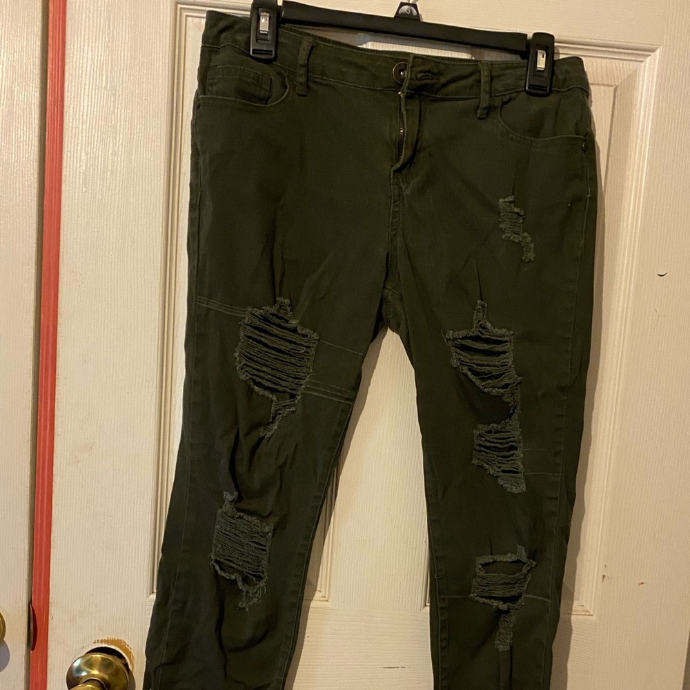 Olive Green Ripped Jeans